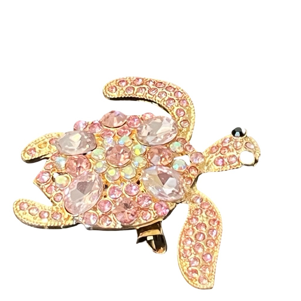 Pink Crystal Turtle Brooch Pin - Elegant Women Jewelry